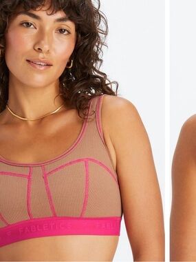 Fabletics Waffle Bra Size M Teddy/Fuchsia Tan & Pink NWT NEW